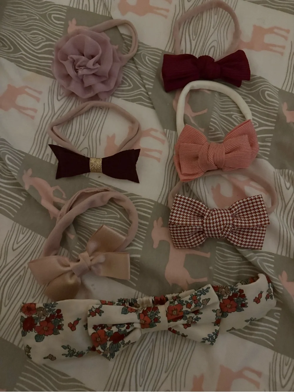Girls Pink and Floral Bow Headband Set - Kids Accessories